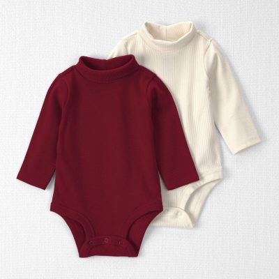 Baby Girl 2-Pack Organic Cotton Ribbed Mock Neck Bodysuits