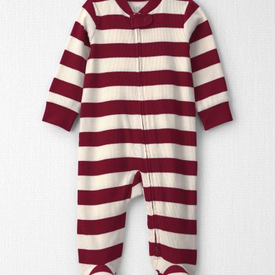 Baby Organic Cotton Ribbed Sleep & Play Pajamas in Stripes