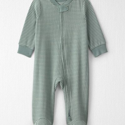 Baby Organic Cotton Ribbed Sleep & Play Pajamas in Stripes