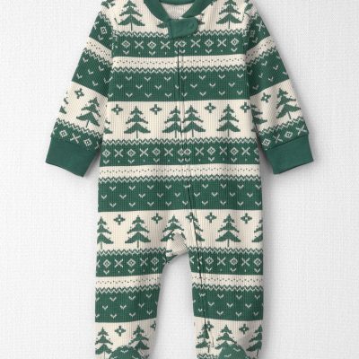 Baby Fair Isle Waffle Knit Sleep & Play Pajamas Made with Organic Cotton