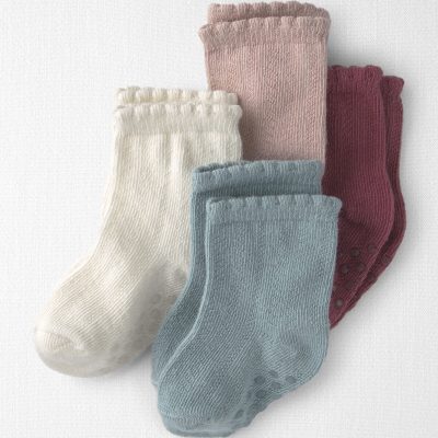 Baby Girl 4-Pack No-Slip Ankle Socks Made with Organic Cotton