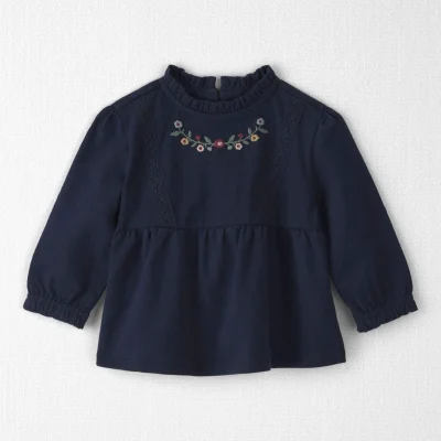 Baby Girl Organic Cotton Embroidered Peplum Top
