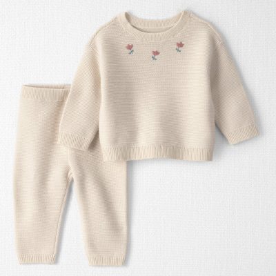 Baby Girl 2-Piece Organic Cotton Sweater Knit Top & Pant Set