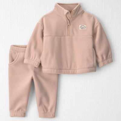 Baby Girl 2-Piece Recycled Microfleece Top & Pant Set
