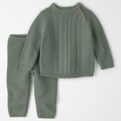 Baby 2-Piece Organic Cotton Cable Knit Top & Pant Set
