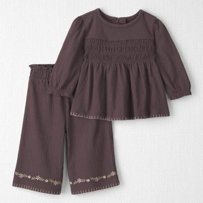 Baby Girl 2-Piece Organic Cotton Smocked Top & Pant Set