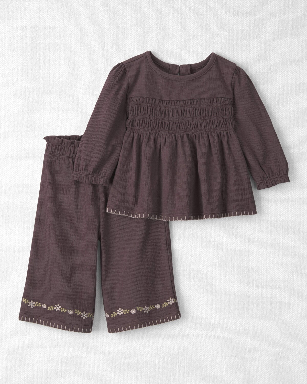 Baby Girl 2-Piece Organic Cotton Smocked Top & Pant Set