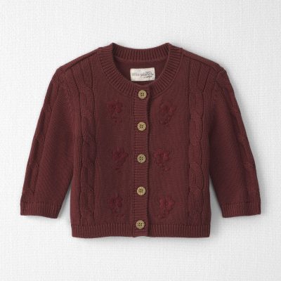 Baby Girl Organic Cotton Sweater Knit Embroidered Cardigan