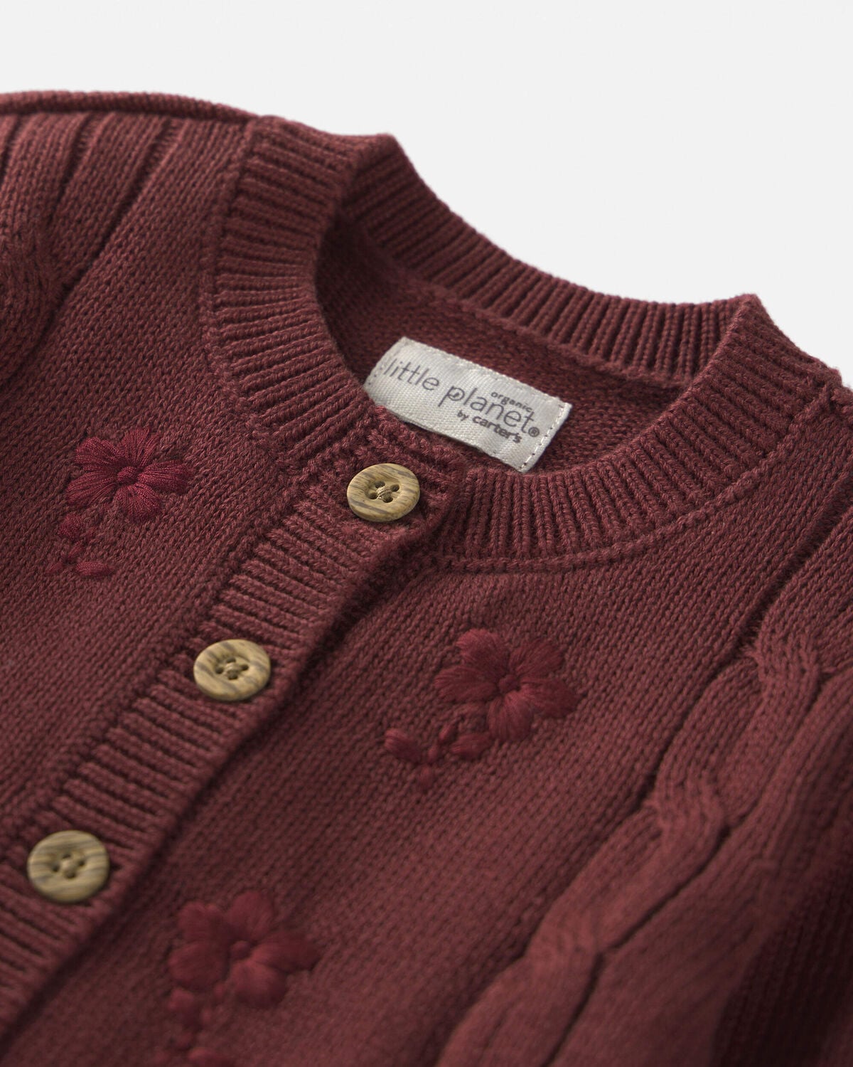 Baby Girl Organic Cotton Sweater Knit Embroidered Cardigan - Image 2