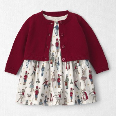 Baby Girl 2-Piece Organic Cotton Cardigan Dress Set in Nutcracker