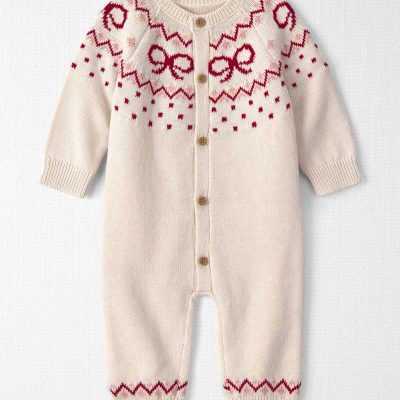 Baby Girl Organic Cotton Fair Isle Sweater Knit Jumpsuit