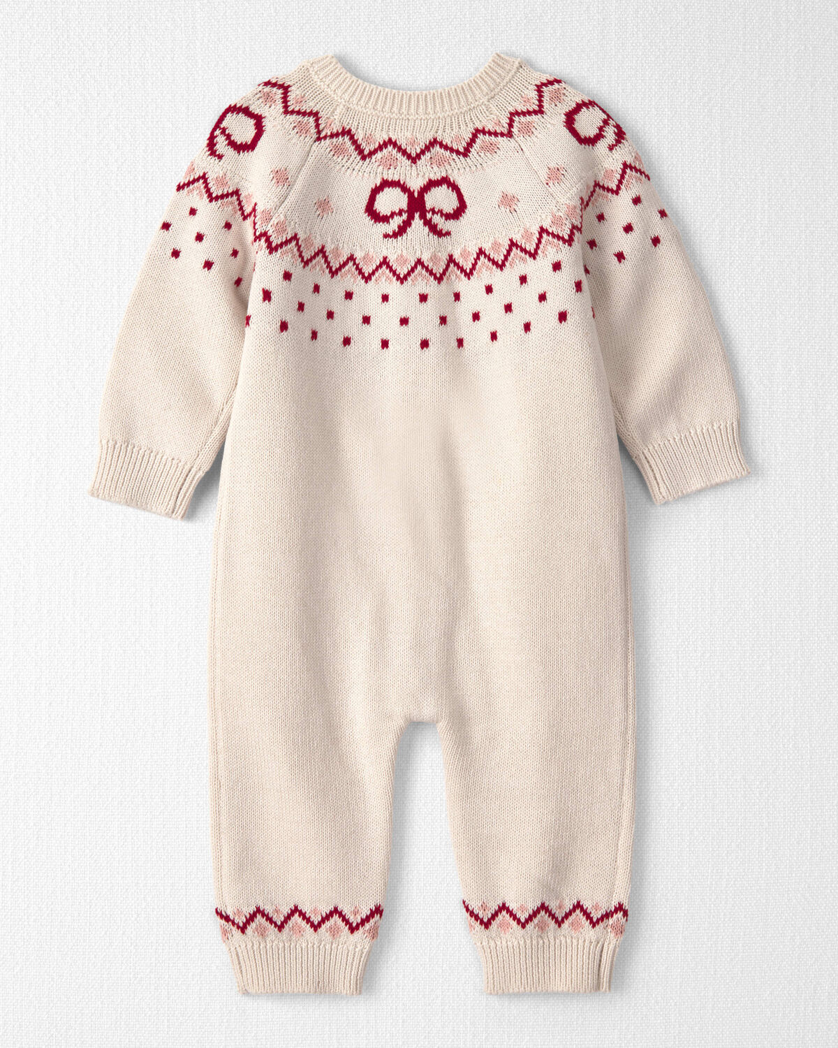 Baby Girl Organic Cotton Fair Isle Sweater Knit Jumpsuit - Image 2
