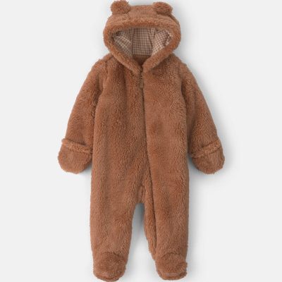 Baby Bear Teddy Fleece Long-Sleeve Jumpsuit - Brown