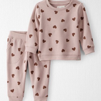 Baby Girl Waffle Knit Top & Pant Set Made with Organic Cotton
