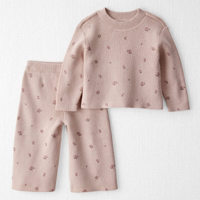 Baby Girl 2-Piece Organic Cotton Sweater Knit Top & Pant Set