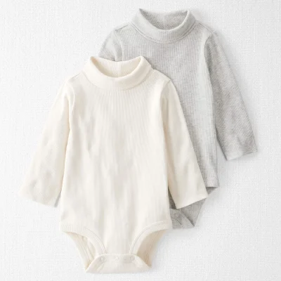 Baby 2-Pack Organic Cotton Rib Mock Neck Bodysuits