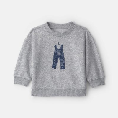Baby Boy Overall French Terry Sweater - Grey