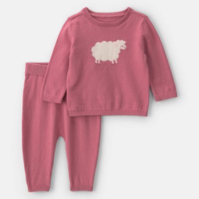 Baby Girl 2-Piece Sheep Long-Sleeve Top & Pant Set - Pink
