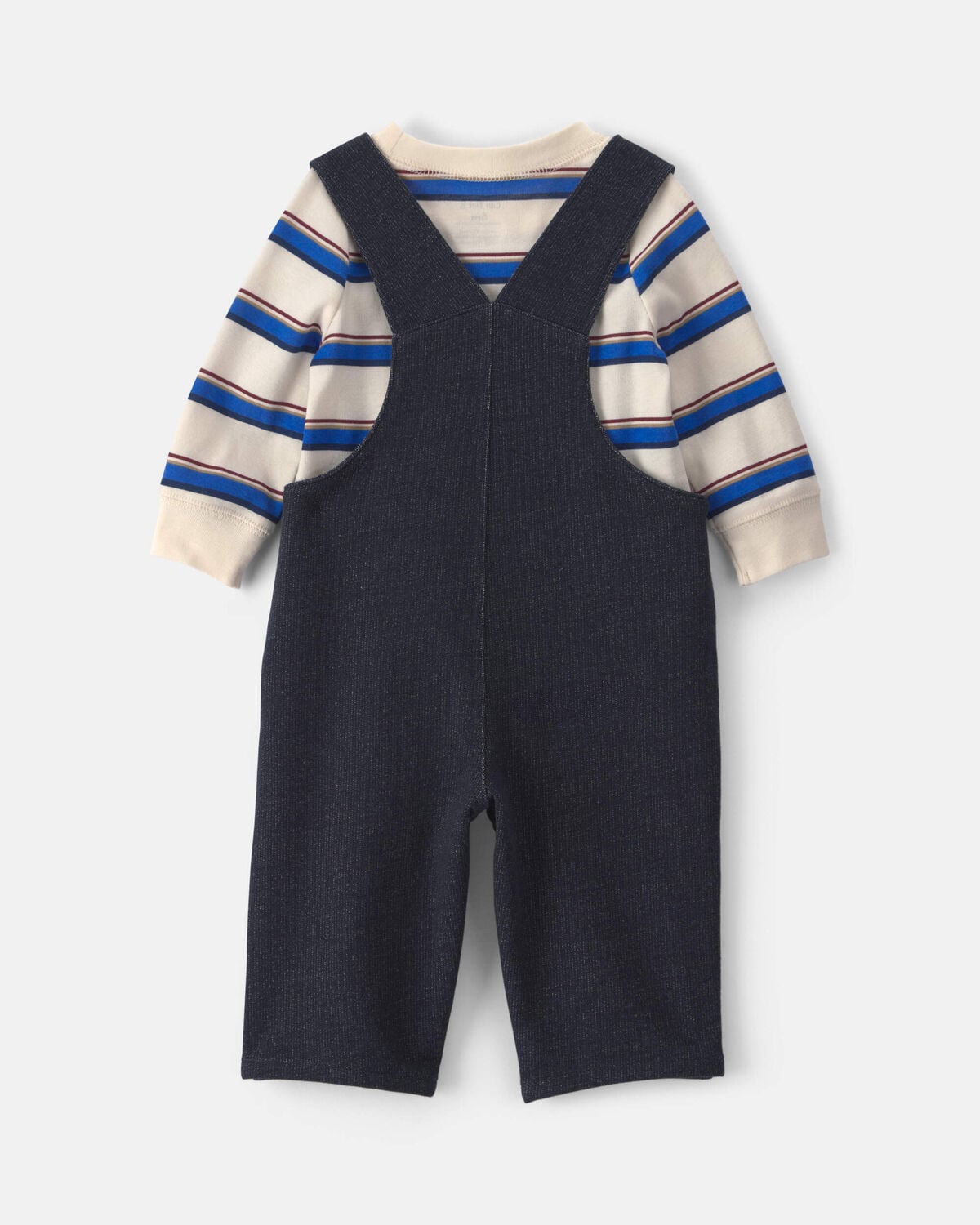Baby Boy 2-Piece Striped French Terry Long-Sleeve Overall Set - Indigo/Cream - Image 2