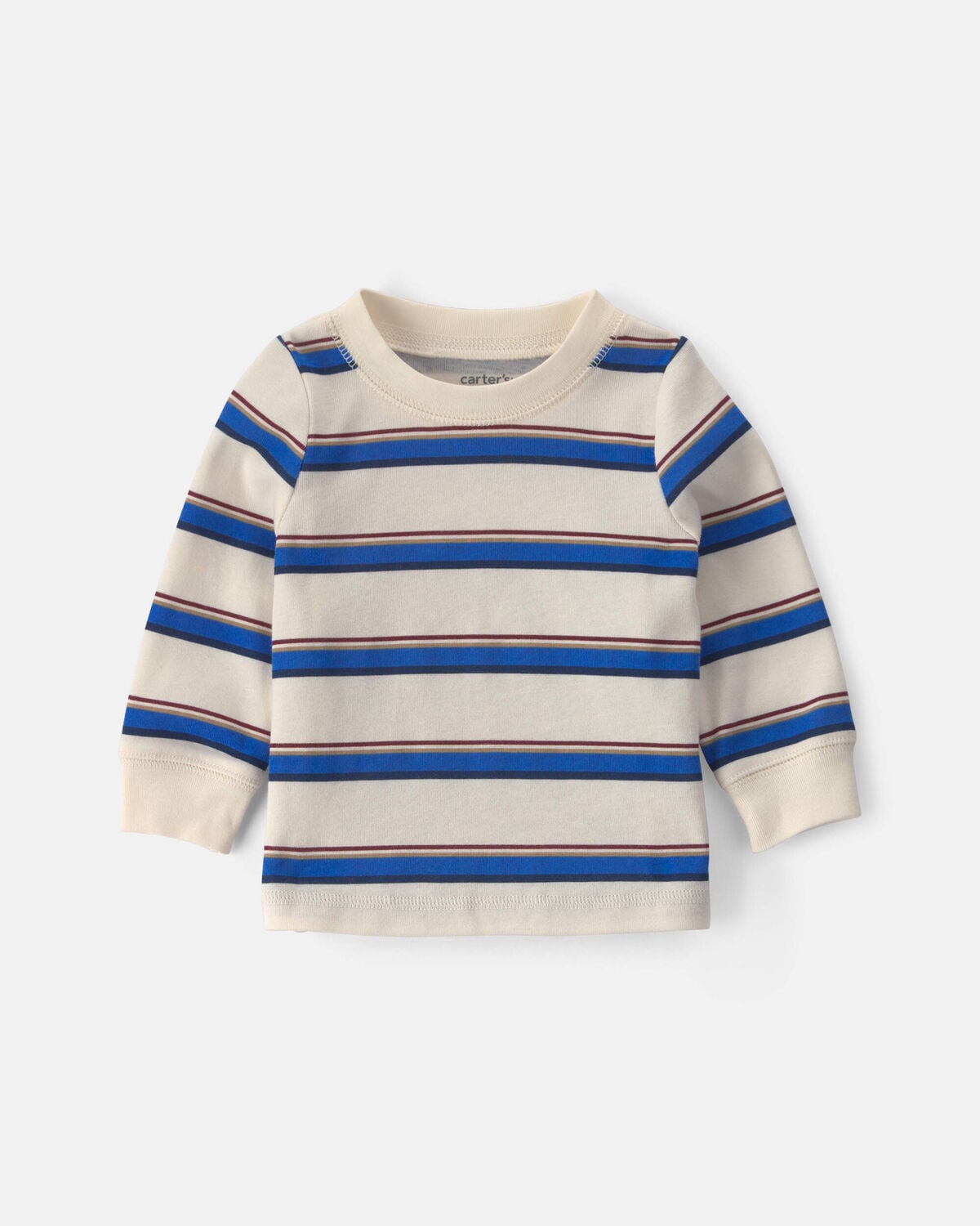 Baby Boy 2-Piece Striped French Terry Long-Sleeve Overall Set - Indigo/Cream - Image 3