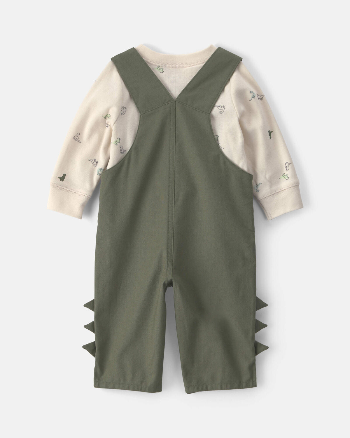 Baby Boy 2-Piece Dinosaur Long-Sleeve Overall Set - Olive Green - Image 2