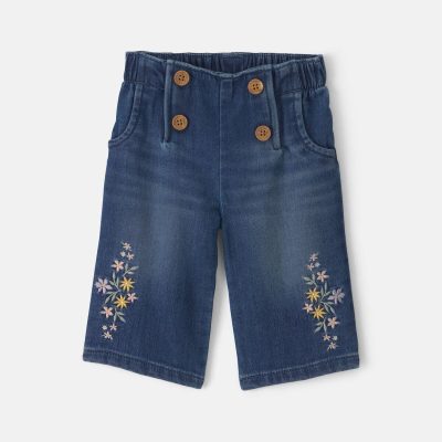 Baby Girl Floral Denim Jeans - Medium Wash