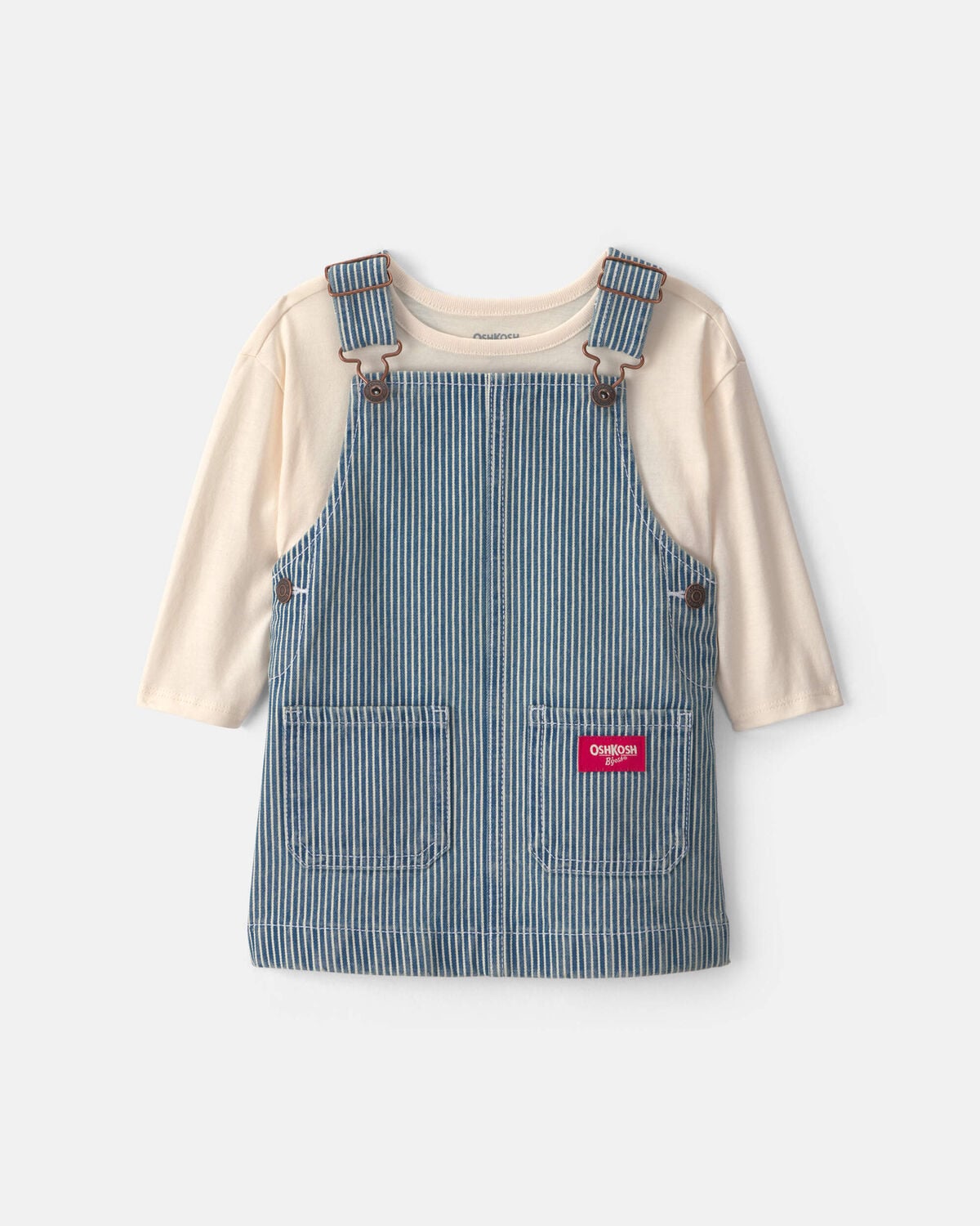 Baby Girl 2-Piece Hickory Denim Long-Sleeve Overall Set - Light Wash