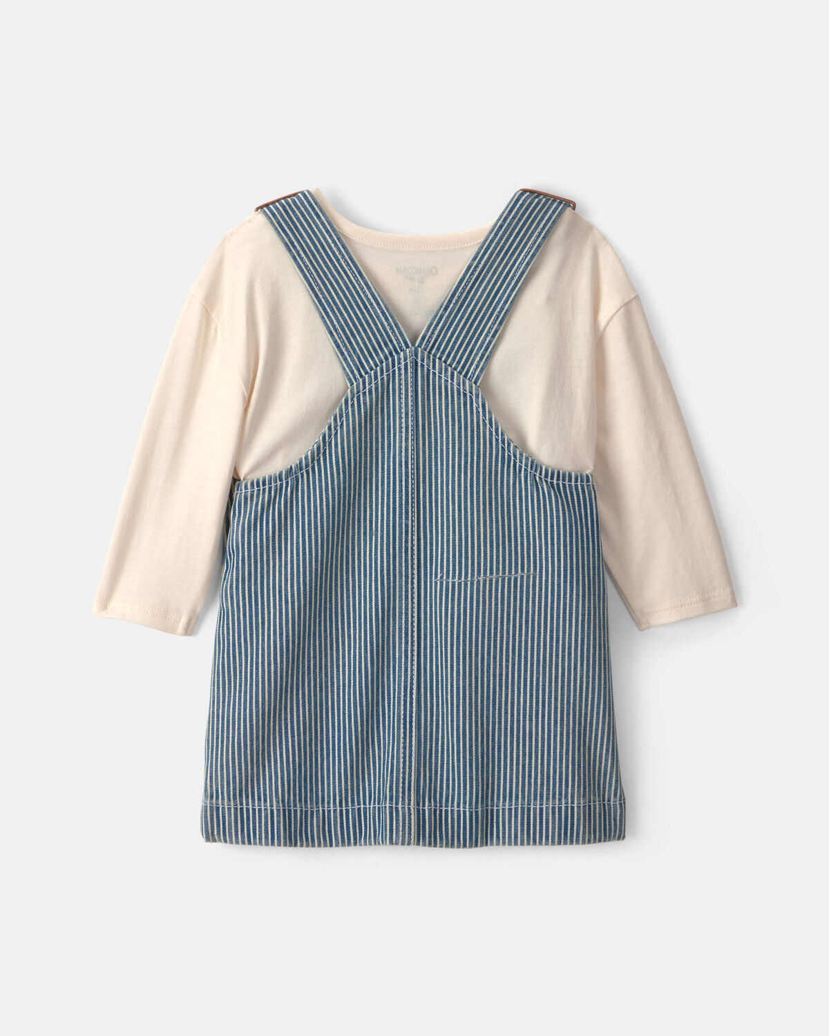 Baby Girl 2-Piece Hickory Denim Long-Sleeve Overall Set - Light Wash - Image 2