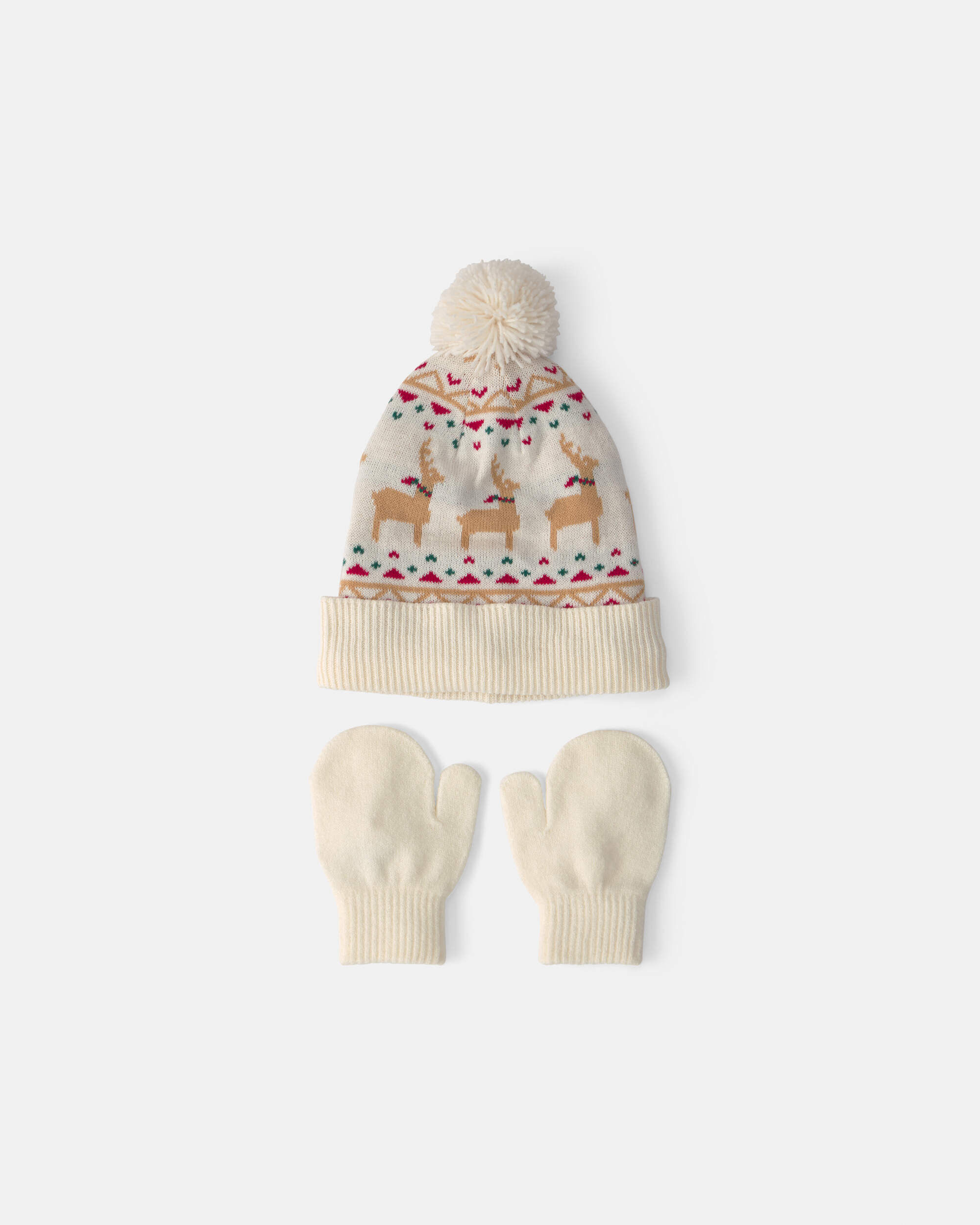 Baby 2-Piece Fair Isle Christmas Beanie & Glove Set - Cream - Image 3