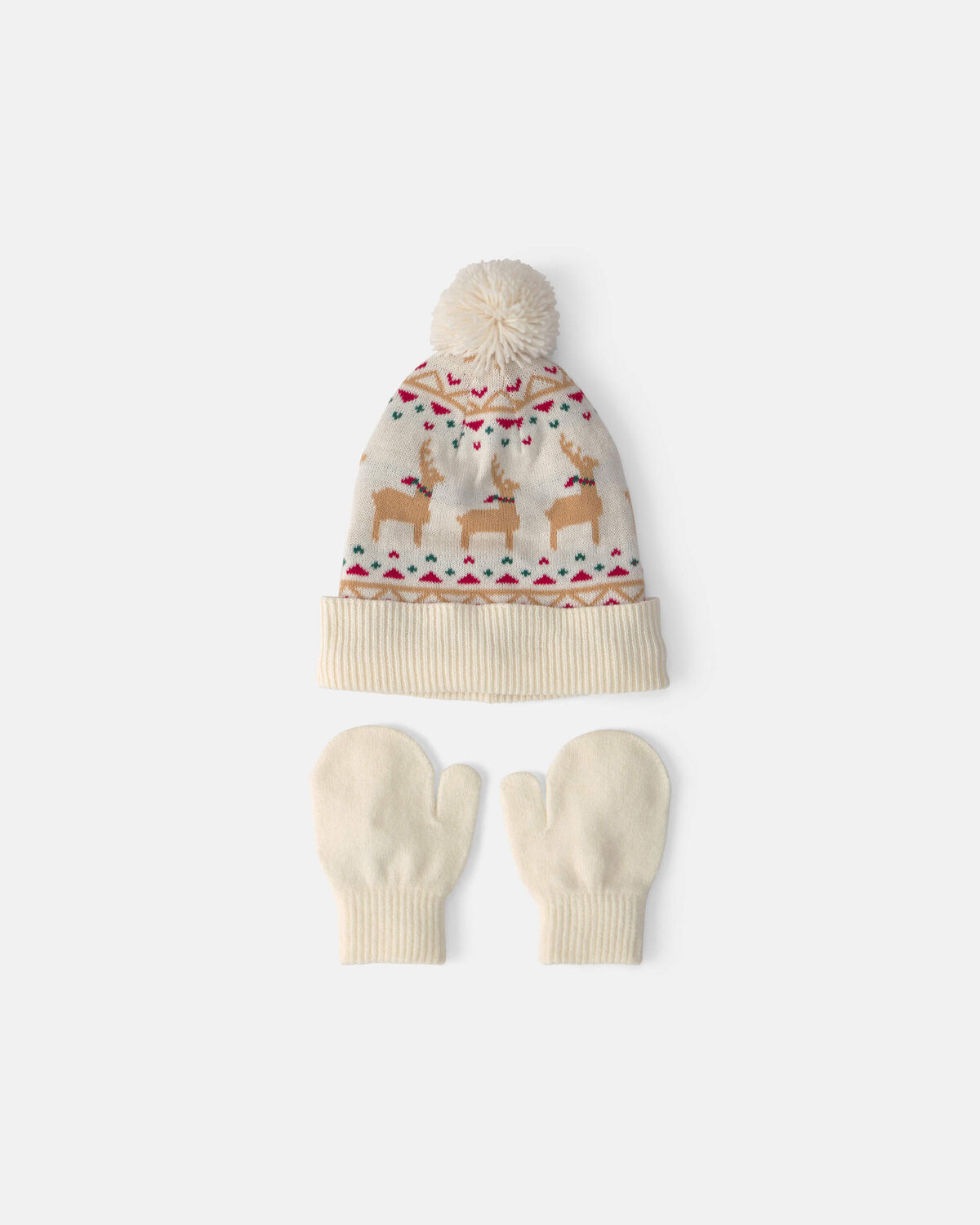 Baby 2-Piece Fair Isle Christmas Beanie & Glove Set - Cream