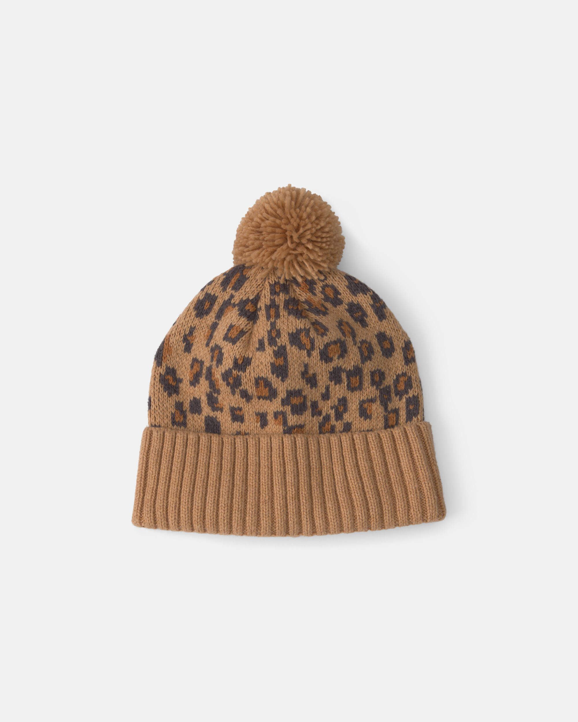 Baby Girl Pom Leopard Beanie - Brown - Image 2