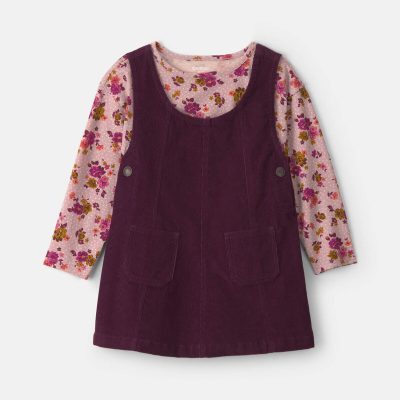 Baby Girl 2-Piece Floral Corduroy Long-Sleeve Dress Set - Pink/Purple