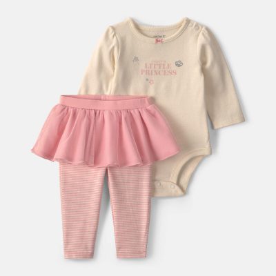 Baby Girl 2-Piece 'Daddy's Little Princess' Long-Sleeve Bodysuit & Tulle Pant Set - Pink/Cream