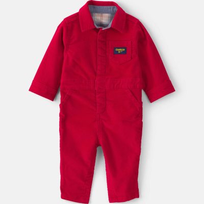 Baby Boy Corduroy Long-Sleeve Jumpsuit - Red
