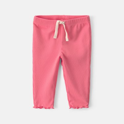 Baby Girl Pull-On Ribbed Leggings - Coral