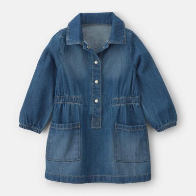 Baby Girl Denim Long-Sleeve Dress - Medium Wash