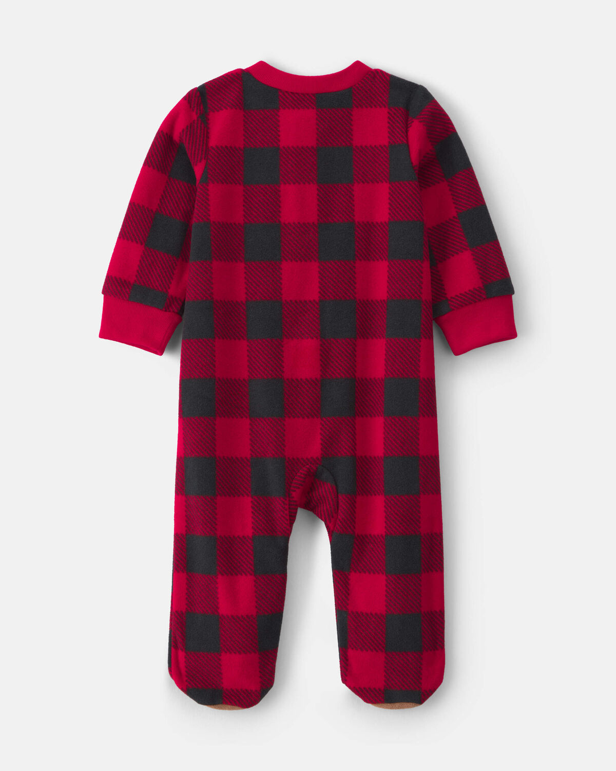 Baby Buffalo Check Fleece 2-Way Zip Sleep & Play Pajamas - Red/Black - Image 4