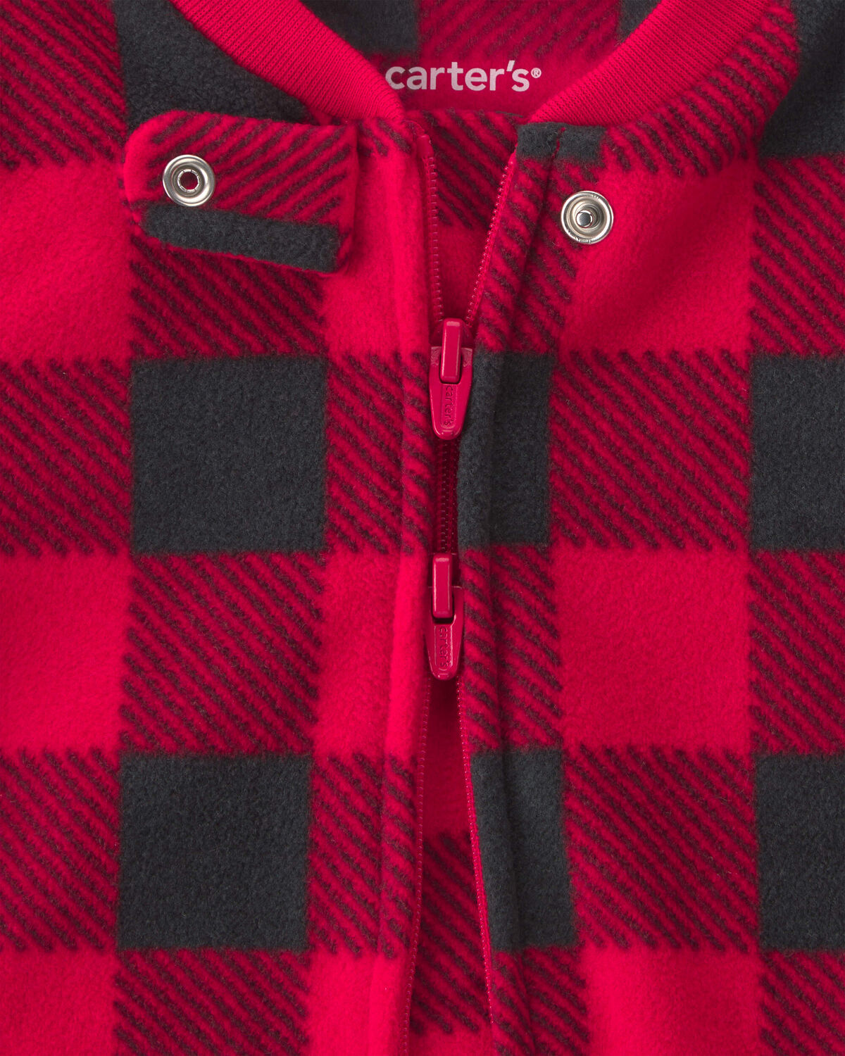 Baby Buffalo Check Fleece 2-Way Zip Sleep & Play Pajamas - Red/Black - Image 5