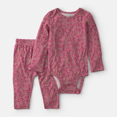 Baby Girl 2-Piece Floral PurelySoft™ Long-Sleeve Bodysuit & Pant Set - Pink