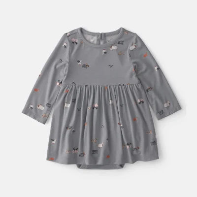 Baby Girl Halloween PurelySoft™ Long-Sleeve Bodysuit Dress - Grey