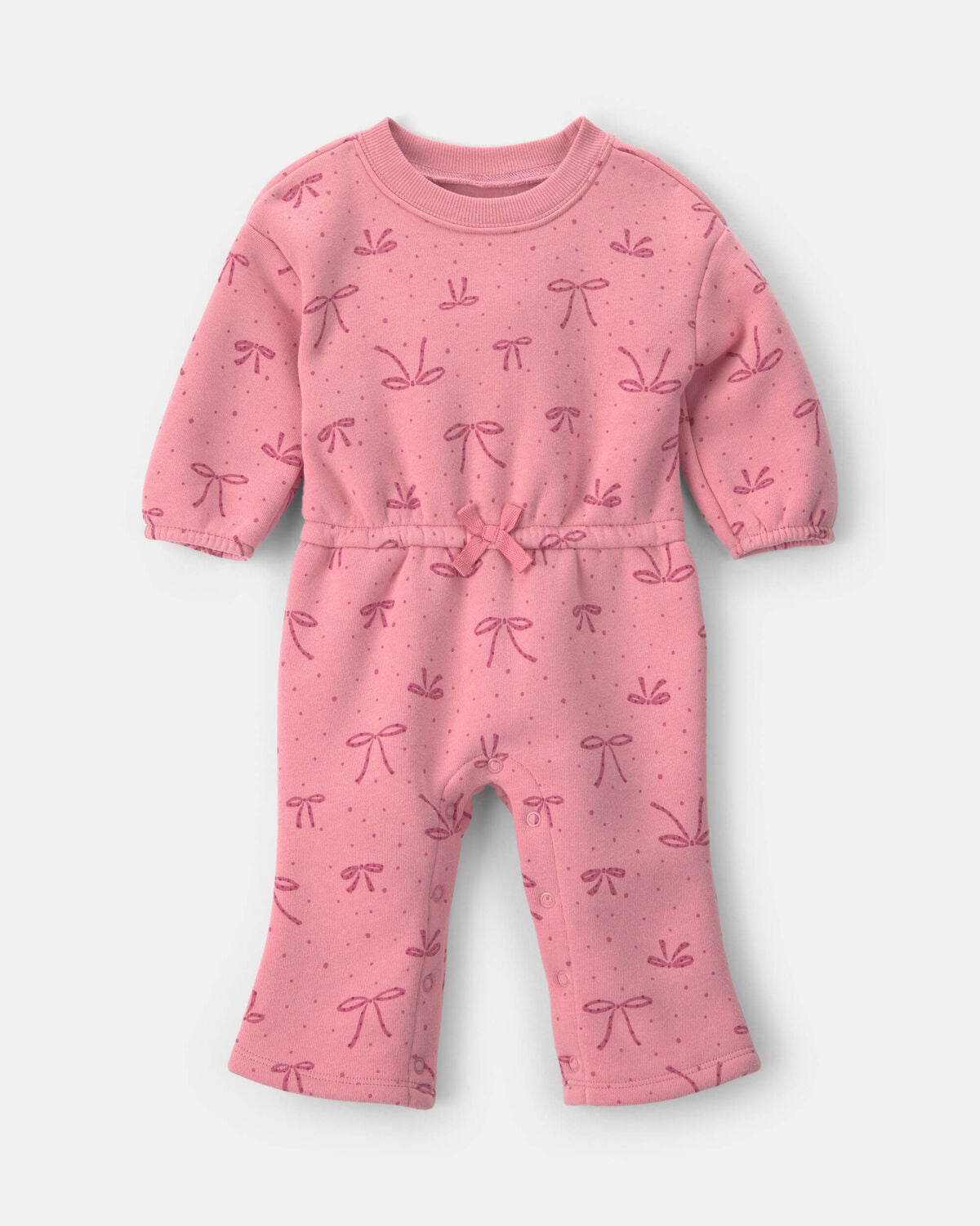 Baby Girl Bow Fleece Long-Sleeve Jumpsuit - Pink