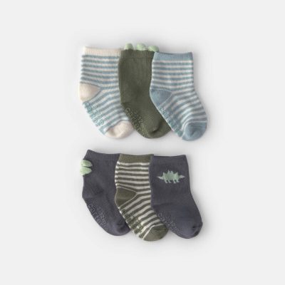 Baby Boy 6-Pack Dinosaur Striped Ankle Socks