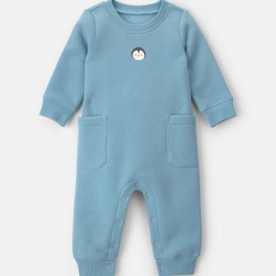 Baby Boy Penguin Fleece Long-Sleeve Jumpsuit - Blue