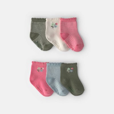 Baby Girl 6-Pack Floral Scalloped Crew Socks