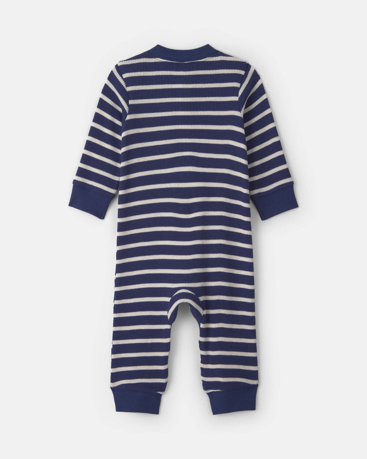 Baby Boy Striped Thermal Long-Sleeve Jumpsuit - Navy Blue - Image 2