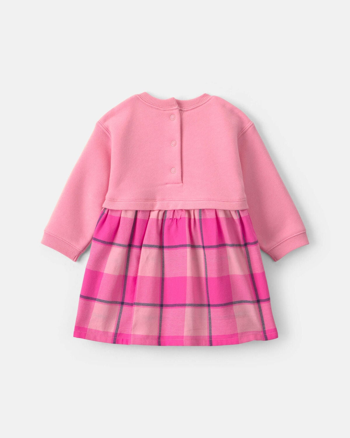 Baby Girl 3-Piece Buffalo Check Flannel Long-Sleeve Dress Set - Pink - Image 2