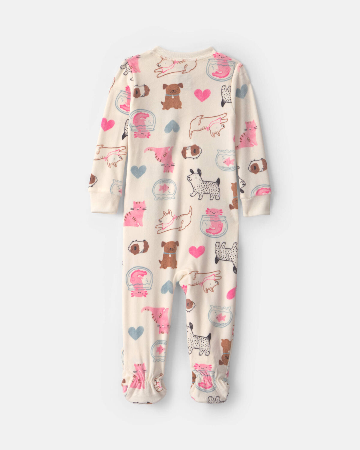 Baby Girl 1-Piece Pets 2-Way Zip DreamPlush Snug Fit Footed Pajama - Cream - Image 2