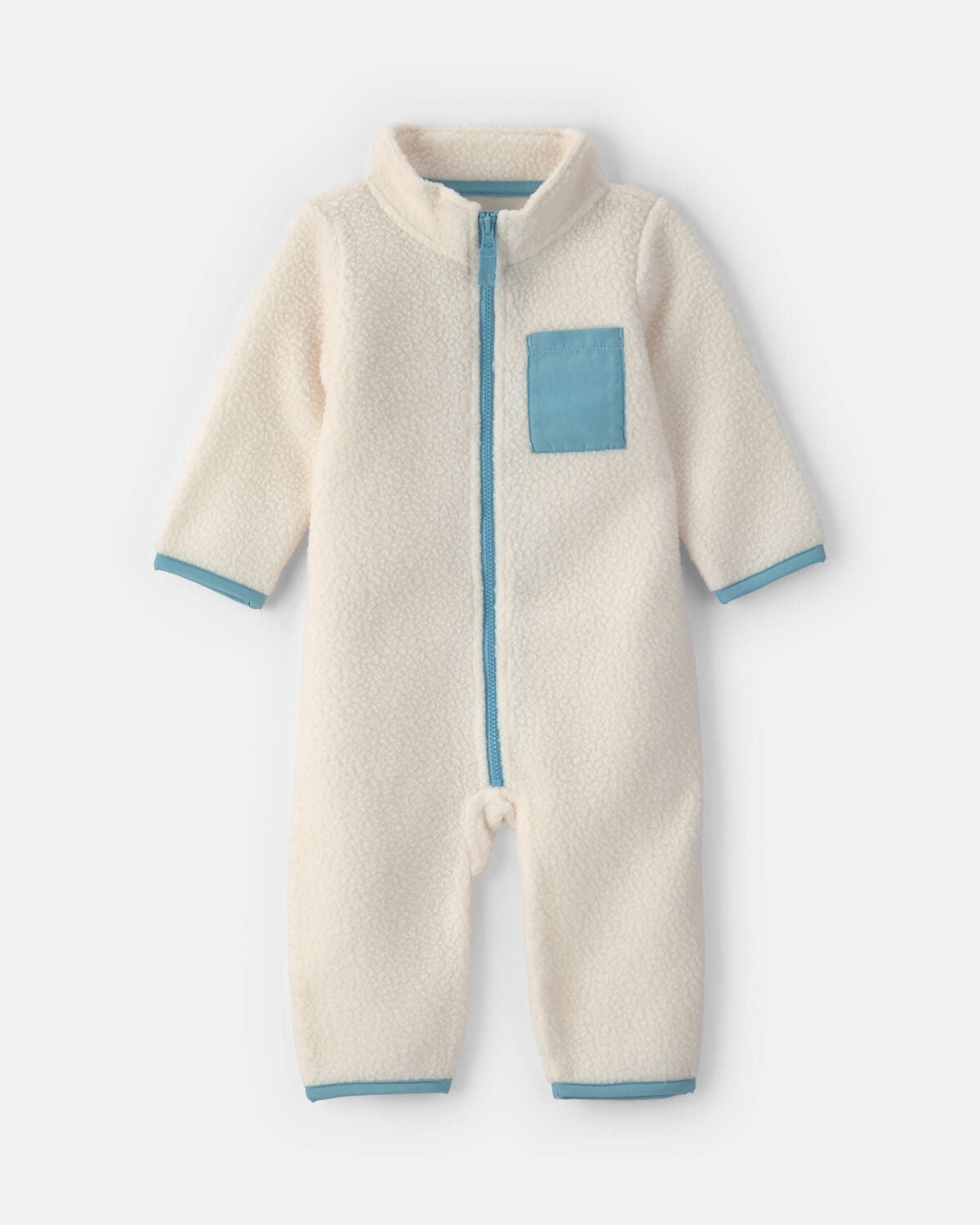 Baby Boy Color Block Fleece Long-Sleeve Jumpsuit - Cream/Blue