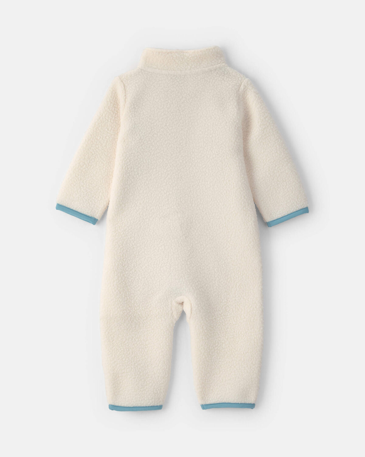 Baby Boy Color Block Fleece Long-Sleeve Jumpsuit - Cream/Blue - Image 2