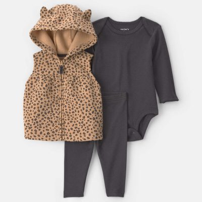 Baby Girl 3-Piece Leopard Fleece Long-Sleeve Layering Set - Brown/Black